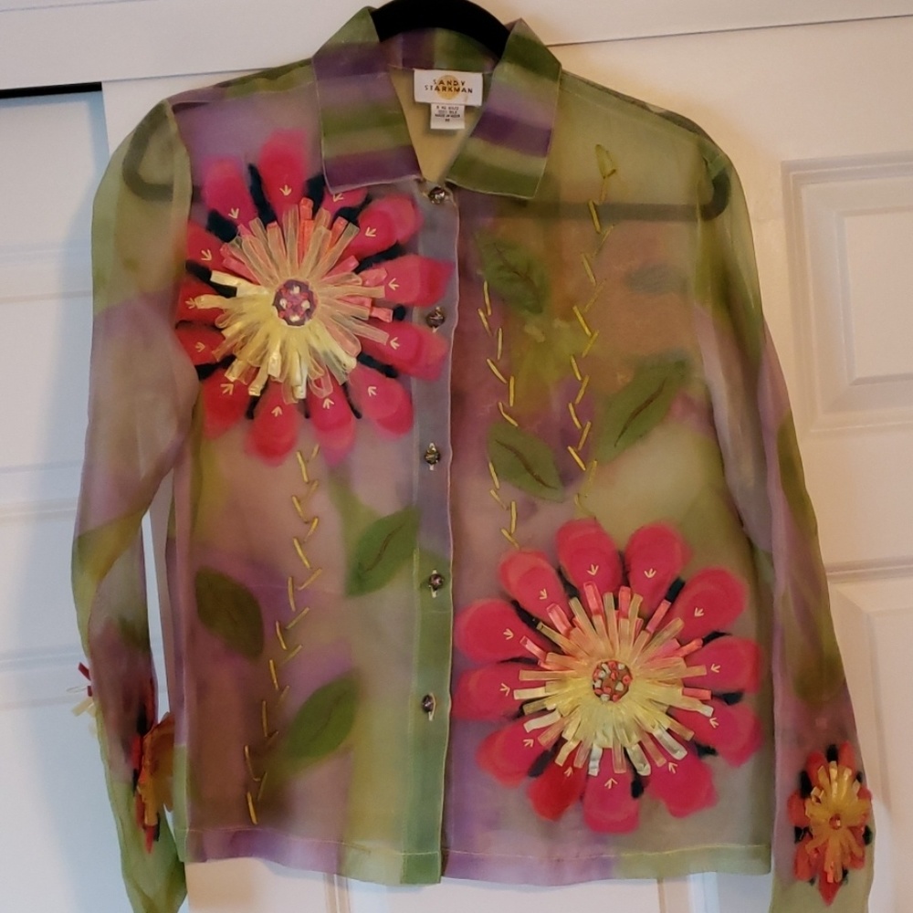 Sandy Starkman Silk floral jacket size M